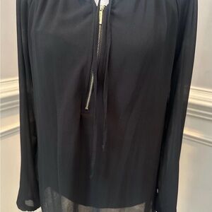 Michael Kors black long sleeve sheer overlay top